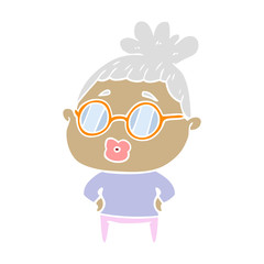 flat color style cartoon librarian woman wearing spectacles