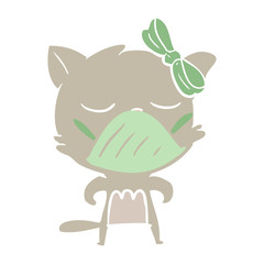 flat color style cartoon cat wearing germ mask