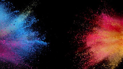 Super slow motion of coloured powder explosion isolated on black background. Filmed on high speed cinema camera, 1000fps. - Powered by Adobe