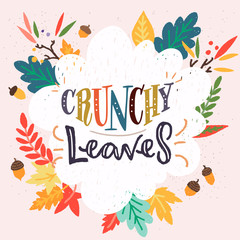 Crunchy Leaves hand lettering and clipart