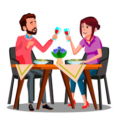 Young Couple Drinking Wine From Glasses In A Restaurant Vector. Isolated Illustration