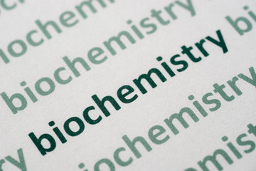 word biochemistry  printed on paper macro