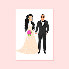 Bride and groom.Couple. Wedding card with the newlyweds. Isolated objects. Vector illustration.