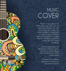 Abstract retro music creatives cover guitar on the background of the ornament. Vector illustration concept design