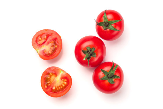 Close-up view of fresh tomato isolated on white background.