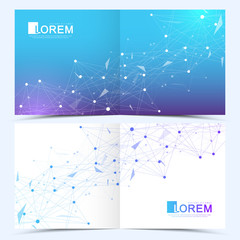 Modern vector templates for square cover brochure, flyer, catalog, magazine or annual report. Business, science and technology design. Connecting lines and dots. Lines plexus. Card surface