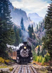 Foto op Canvas Steam Train Crossing a Trestle Bridge in the Mountains © Gary