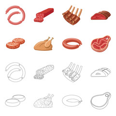 Isolated object of meat and ham symbol. Collection of meat and cooking stock symbol for web.