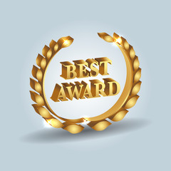 Best Award - 3d dimension Gold award laurel wreath template on white background. isolated vector illustration.