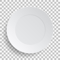 Empty white dish plate background. Illustration Vector round dinner plate on transparent background.