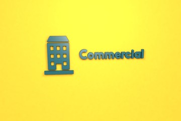 Illustration of Commercial with blue text on yellow background