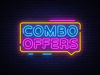 Combo Offers neon text vector design template. Big discount light banner design element colorful modern design trend, night bright advertising, bright sign. Vector illustration