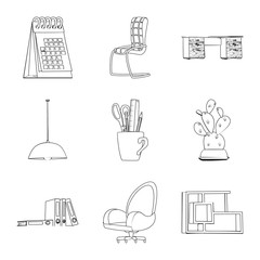 Vector design of furniture and work symbol. Collection of furniture and home stock vector illustration.