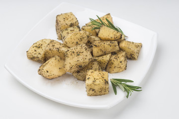 Spicy potato cut in cubes and fried, lebanese cuisine