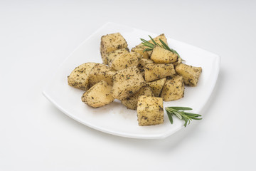 Spicy potato cut in cubes and fried, lebanese cuisine