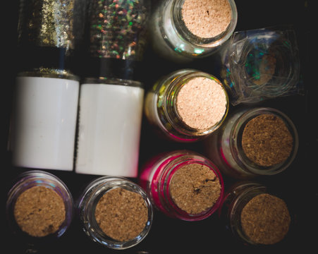 Background of corks in bottles of wine