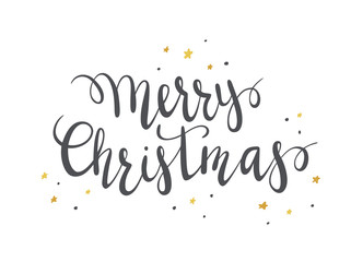 Greeting Card with Lettering Merry Christmas and Stars