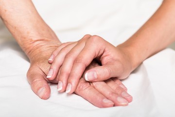 Young Woman's Hand Touching an Old Woman's Hand