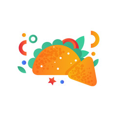 Mexican taco and nachos, fast food dish vector Illustration on a white background