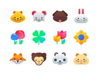 Animals and flowers - set of flat design style icons