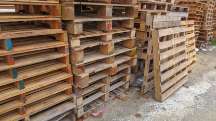 stack pile of wooden pallet in old factory