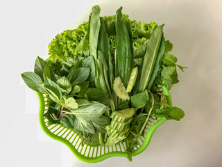 sweet basil,  cucumber, mint, Parsley in basket