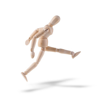 Wooden figure action isolated on white background