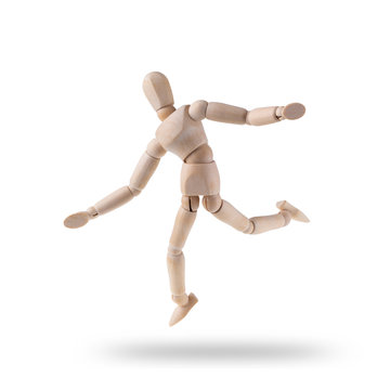 Wooden figure action isolated on white background. With clipping path