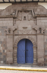 Fototapeta premium Close up of old catholic church facade in Cuzco Peru