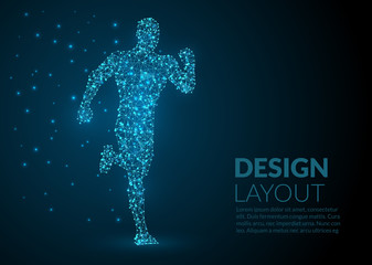Abstract Illustration of a running man created of lines dots and lights on a dark background - abstract space and stars - futuristic polygonal wireframe design - 226801938