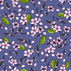seamless pattern with cherry flowers