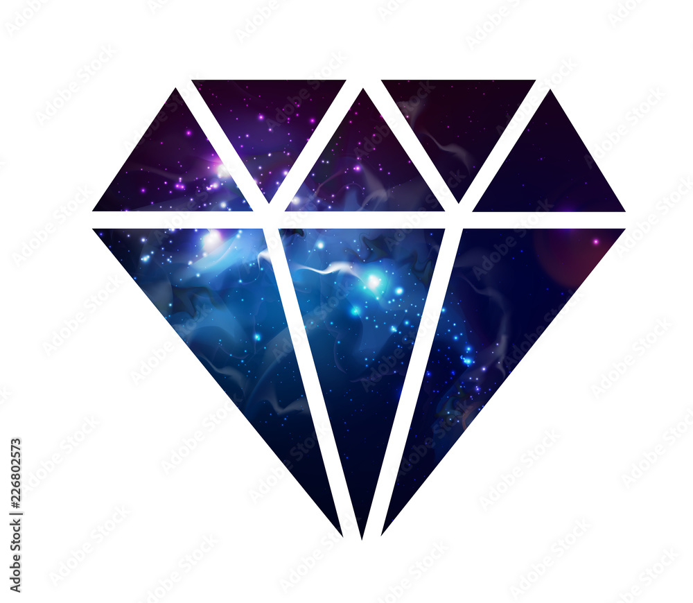 Sticker diamond flat vector icon with space background inside