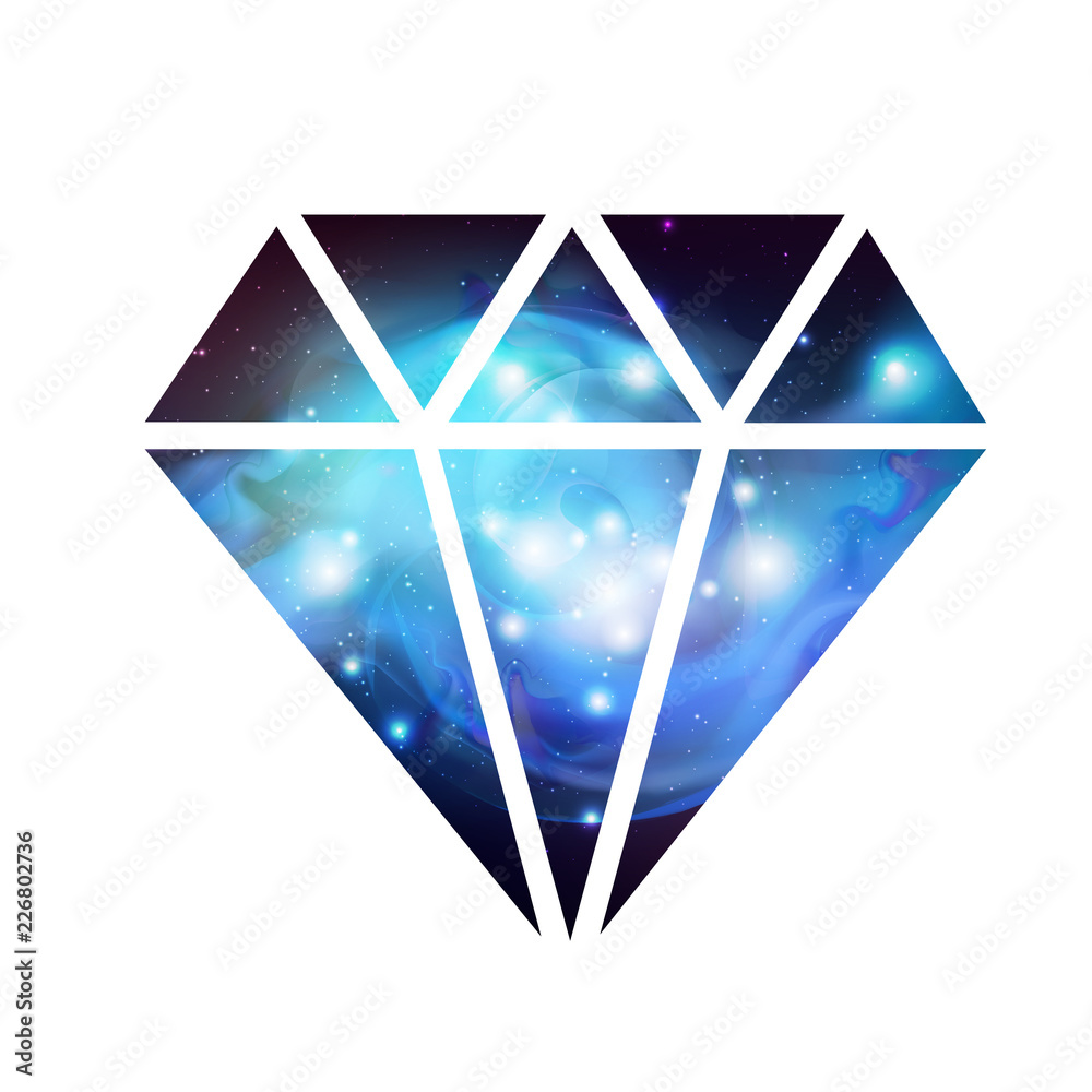 Sticker diamond flat vector icon with space background inside