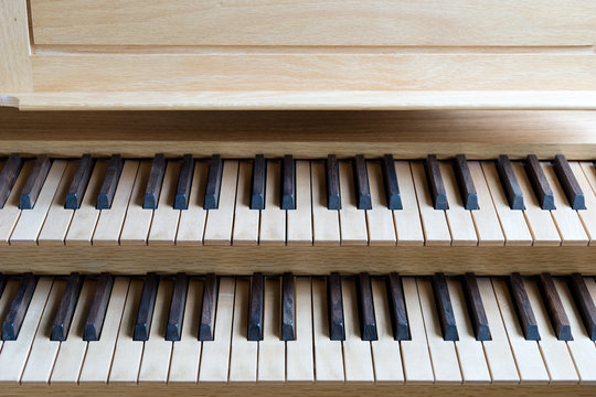 View of old piano keyboard with old retro tone