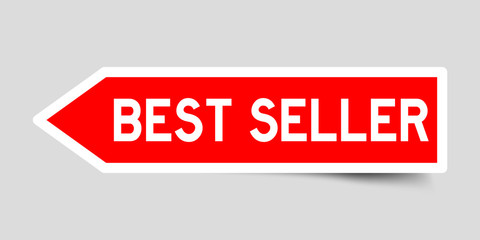 Label sticker in red color arrow shape as word best seller on white background