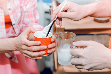 hands glass ice laboratory