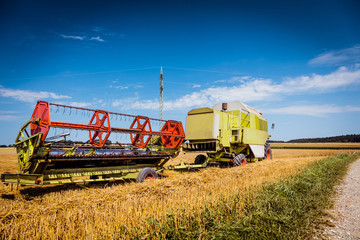 Fototapeta premium Combine harvesters Agricultural machinery. The machine for harvesting grain crops.