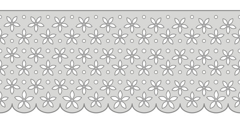 Decorative ornament for border of fabric. Stylized texture of embroidery, imitation satin stitch. Vector pattern for printing on fabric, clothes, hem of dress, cuff, collar. 