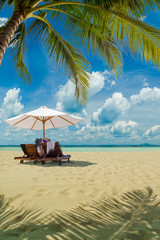 Obraz na płótnie Canvas couple sitting and relaxing tropical the beach