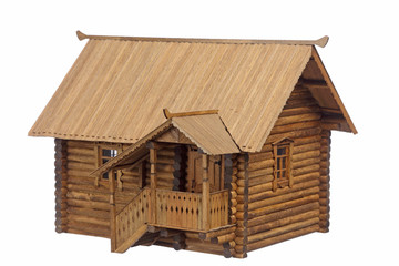 Small wooden house isolated on white background,  right side view