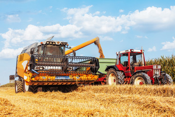 Obraz premium Combine harvesters Agricultural machinery. The machine for harvesting grain crops.