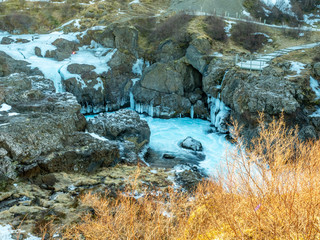 View around Hraunfossar waterfall, Iceland