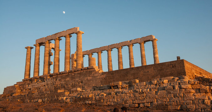 Temple of Poseidon at sunset , Atiika, Greece