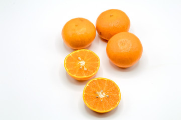  Fresh Mandarin oranges fruits, tangerine  isolated on white background.