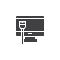 Monitor and Network cable vector icon. filled flat sign for mobile concept and web design. LAN network simple solid icon. Symbol, logo illustration. Pixel perfect vector graphics