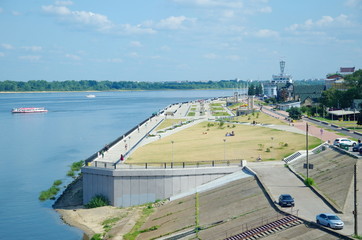 Nizhny Novgorod, Russia-August 19, 2018: Summer view of the Nizhnevolzhskaya embankment