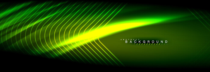 Neon glowing fluid wave lines, magic energy space light concept, abstract background wallpaper design