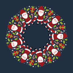 Christmas Hand Drawn Wreath with Round Frame for Cards Design Vector Layout with Copyspace Can be use for Decorative Kit, Invitations, Greeting Cards, Blogs, Posters, Merry X’mas and Happy New Year.