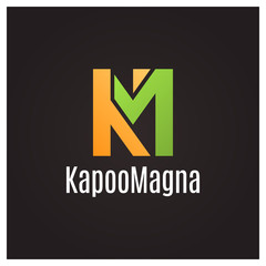 Letter K and letter M logo on black background