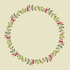 Christmas Hand Drawn Wreath with Round Frame for Cards Design Vector Layout with Copyspace Can be use for Decorative Kit, Invitations, Greeting Cards, Blogs, Posters, Merry X’mas and Happy New Year.